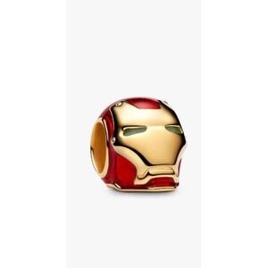 NEW Marvel x Pandora Iron Man Helmet Charm 14k Gold Plating Red Enamel Bracelet